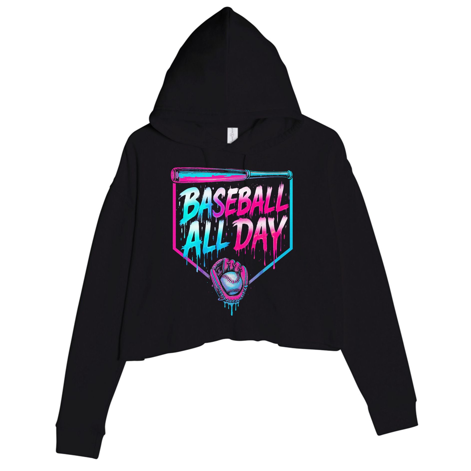 Baseball All Day Ice Cream Dripping Drip Crop Fleece Hoodie