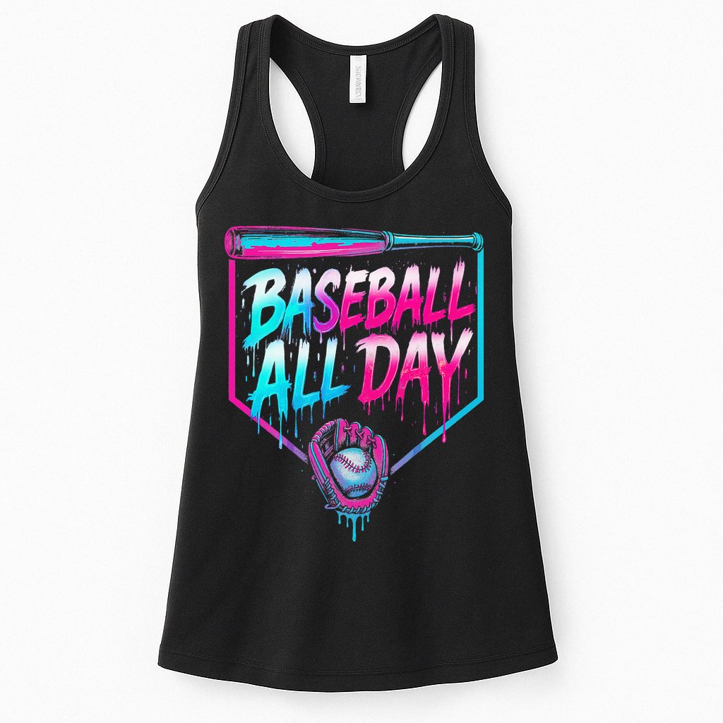 Baseball All Day Ice Cream Dripping Drip Womens Tank Top