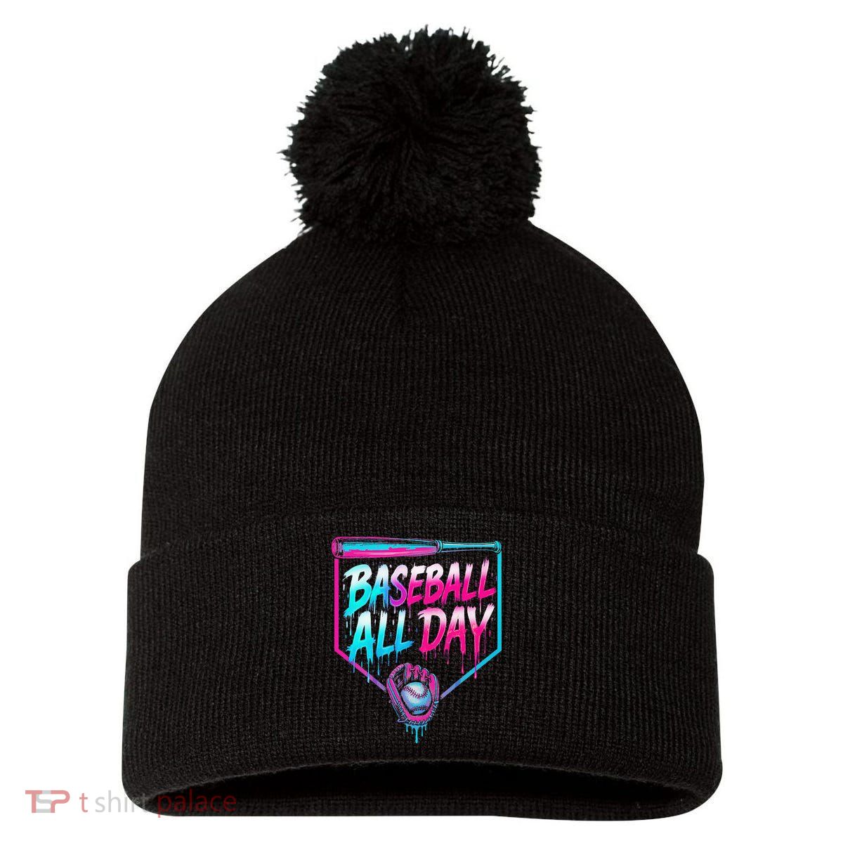 Baseball All Day Ice Cream Dripping Drip Pom Pom 12in Knit Beanie