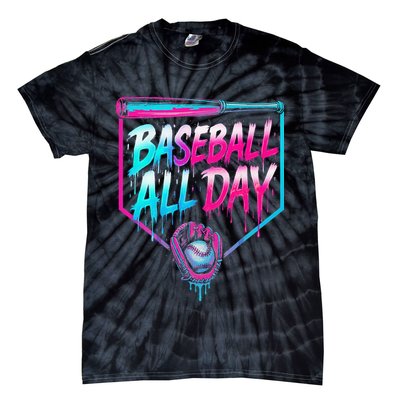 Baseball All Day Ice Cream Dripping Drip Tie-Dye T-Shirt