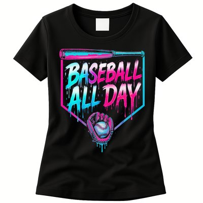 Baseball All Day Ice Cream Dripping Drip Womens T-Shirt