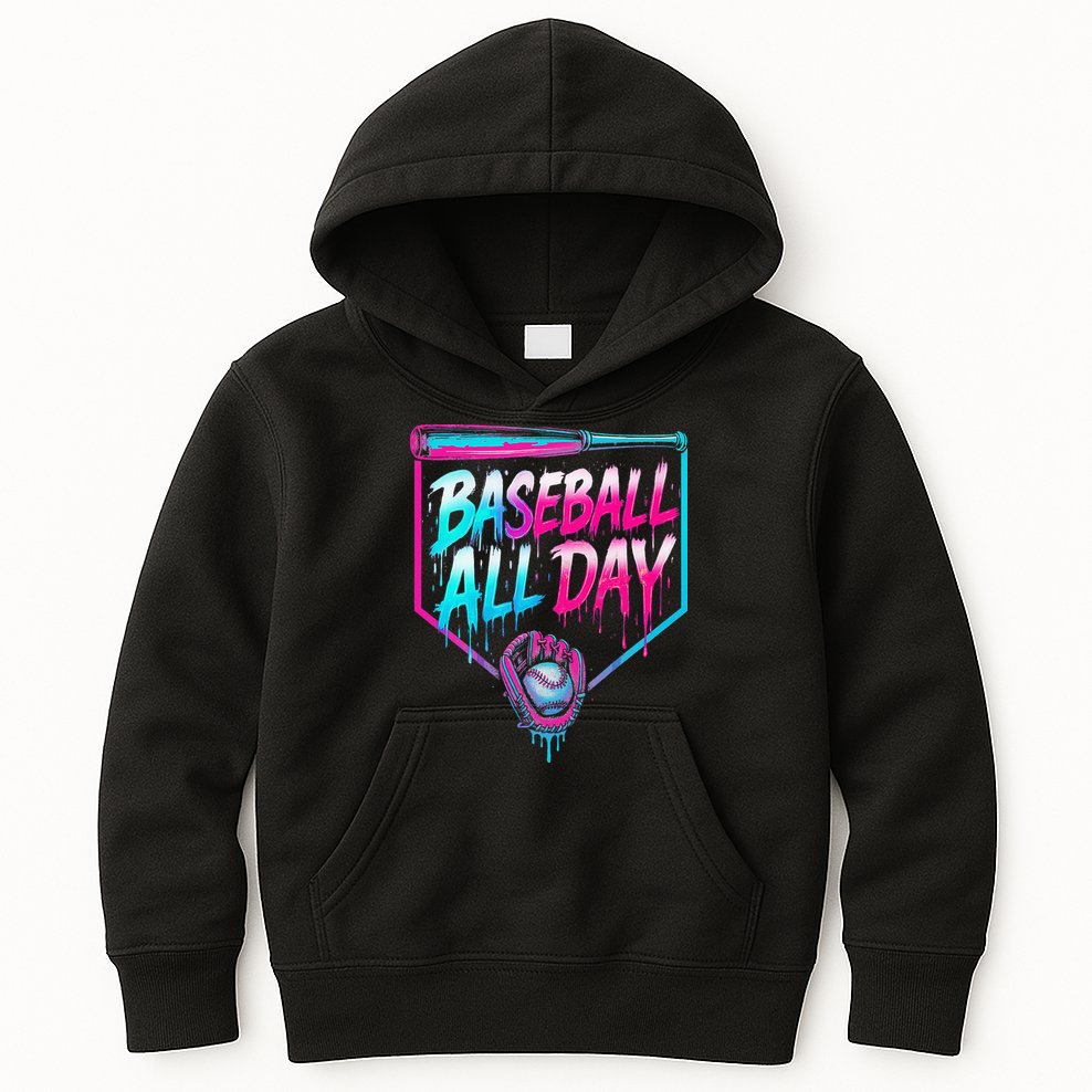 Baseball All Day Ice Cream Dripping Drip Kids Hoodie