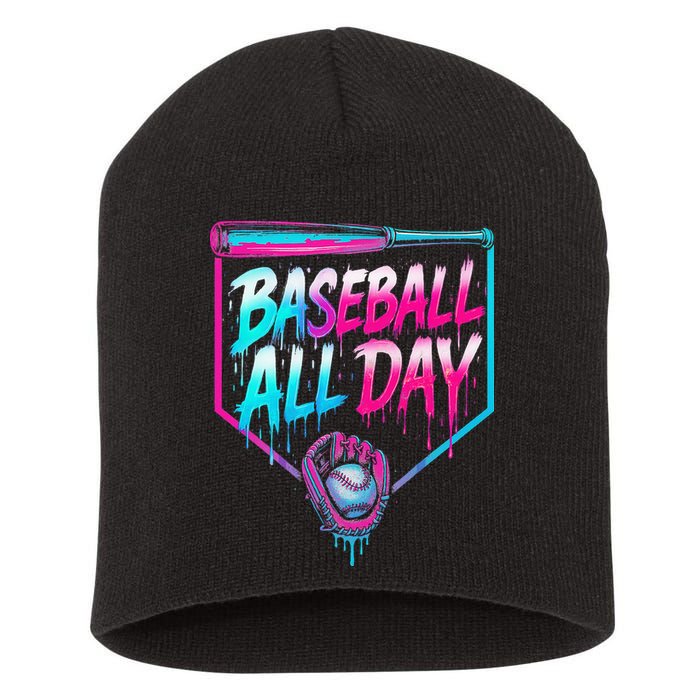 Baseball All Day Ice Cream Dripping Drip Short Acrylic Beanie