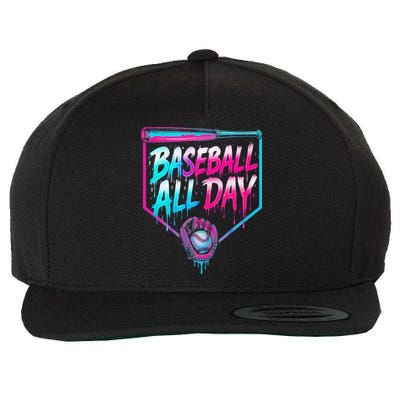 Baseball All Day Ice Cream Dripping Drip Wool Snapback Cap