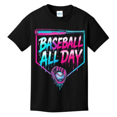 Baseball All Day Ice Cream Dripping Drip Kids T-Shirt