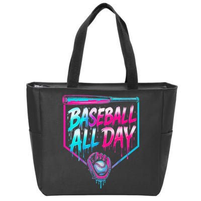 Baseball All Day Ice Cream Dripping Drip Zip Tote Bag