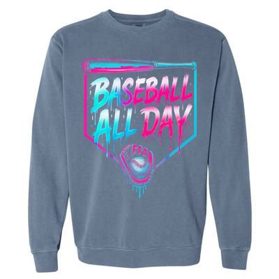 Baseball All Day Ice Cream Dripping Drip Garment-Dyed Sweatshirt