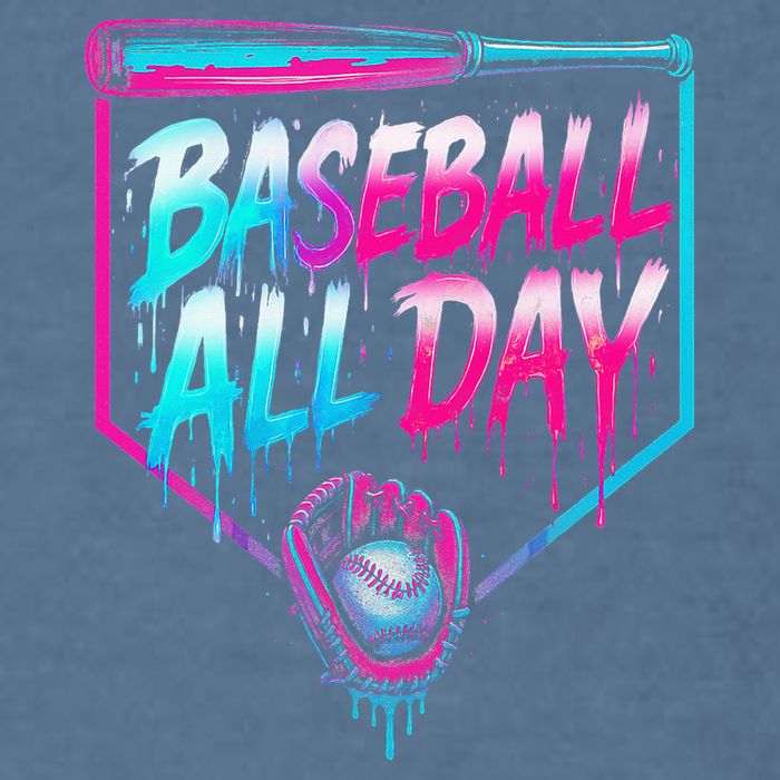 Baseball All Day Ice Cream Dripping Drip Garment-Dyed Sweatshirt