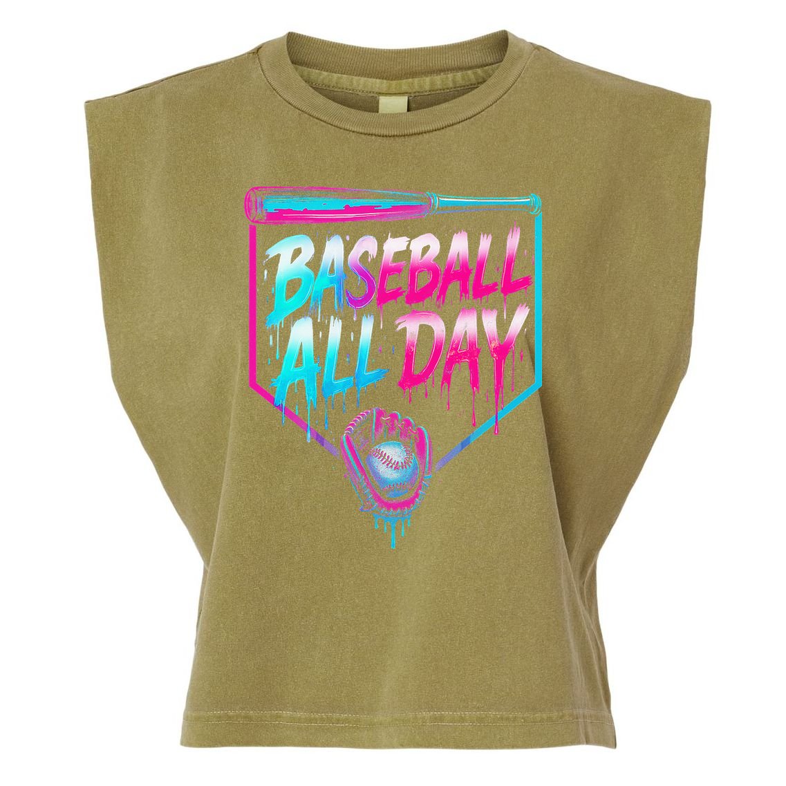 Baseball All Day Ice Cream Dripping Drip Garment-Dyed Women's Muscle Tee