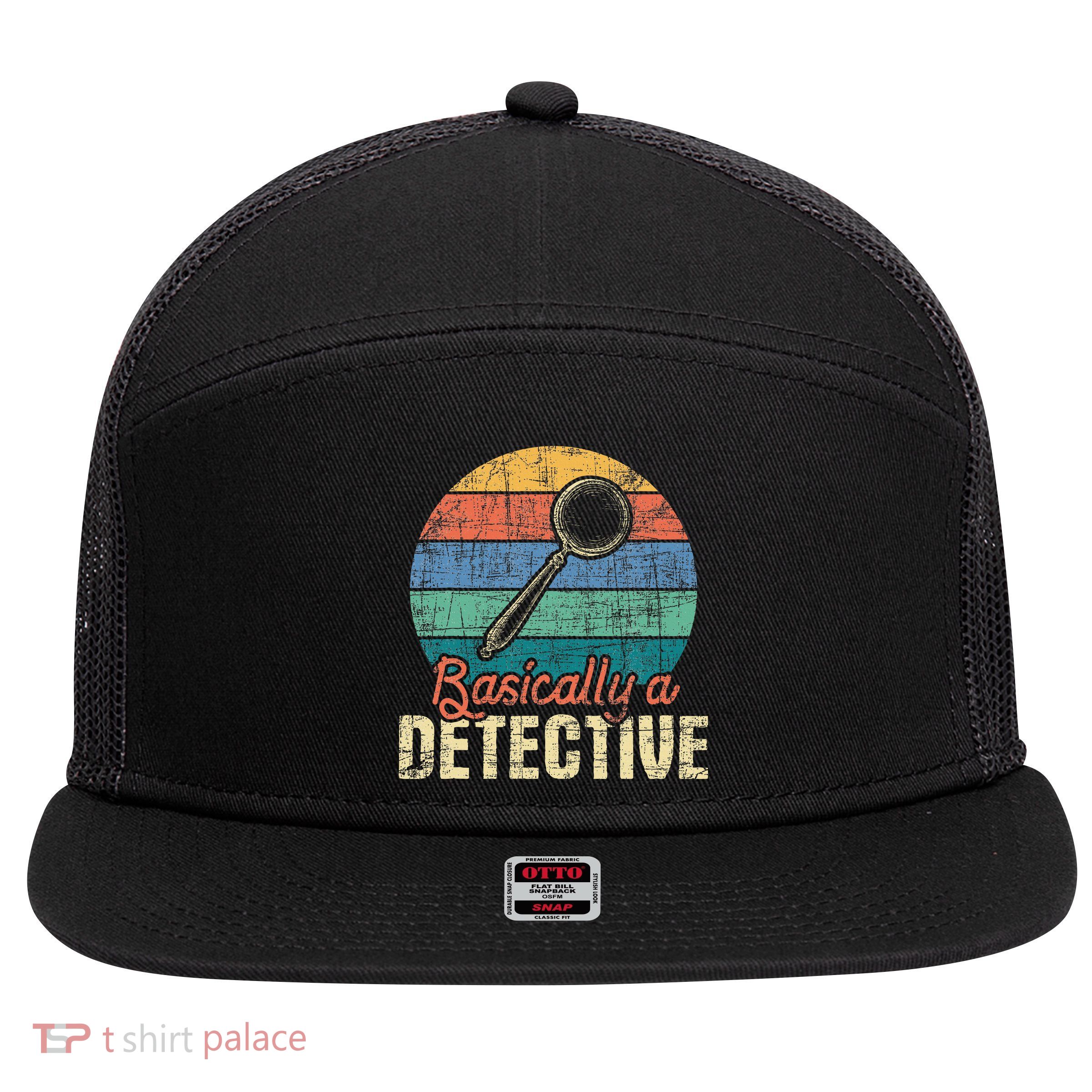 Basically A Detective Retro Investigator Inspector Spying 7 Panel Mesh Trucker Snapback Hat