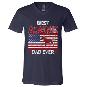 Best Auggie Dad Ever American Flag Dog Dad V-Neck T-Shirt