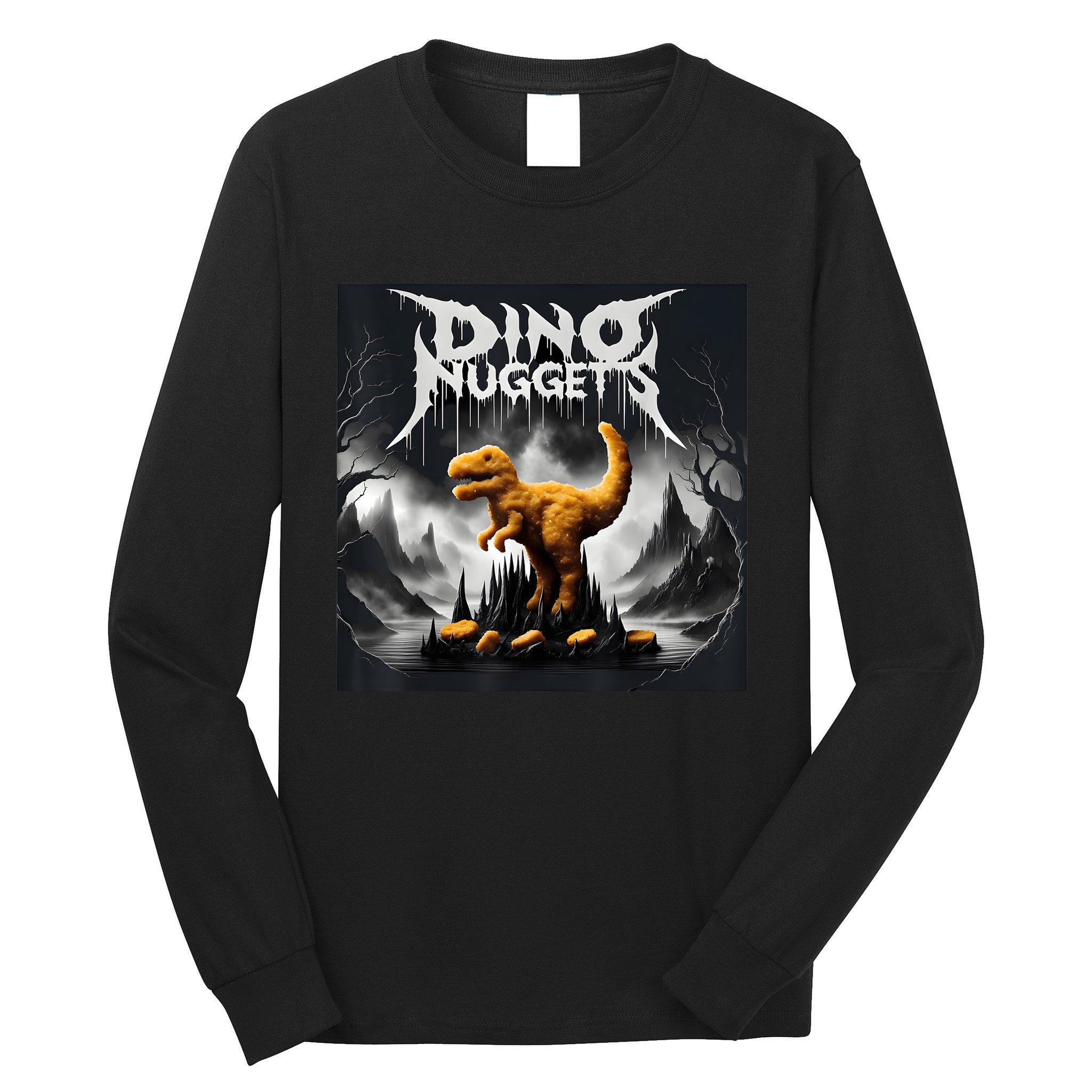 Black Aesthetic Dino Nuggets Death Metal Music Chicken Nugs Long Sleeve Shirt