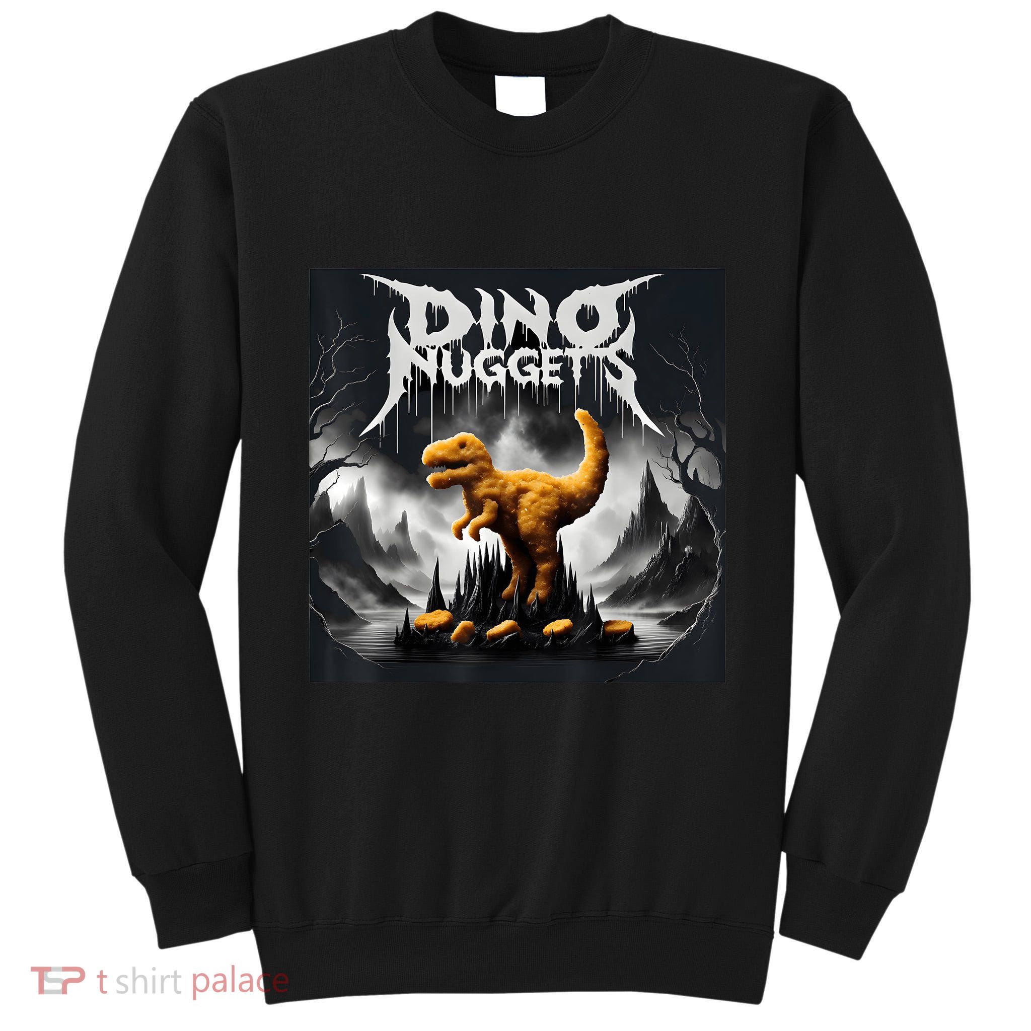 Black Aesthetic Dino Nuggets Death Metal Music Chicken Nugs Tall Sweatshirt