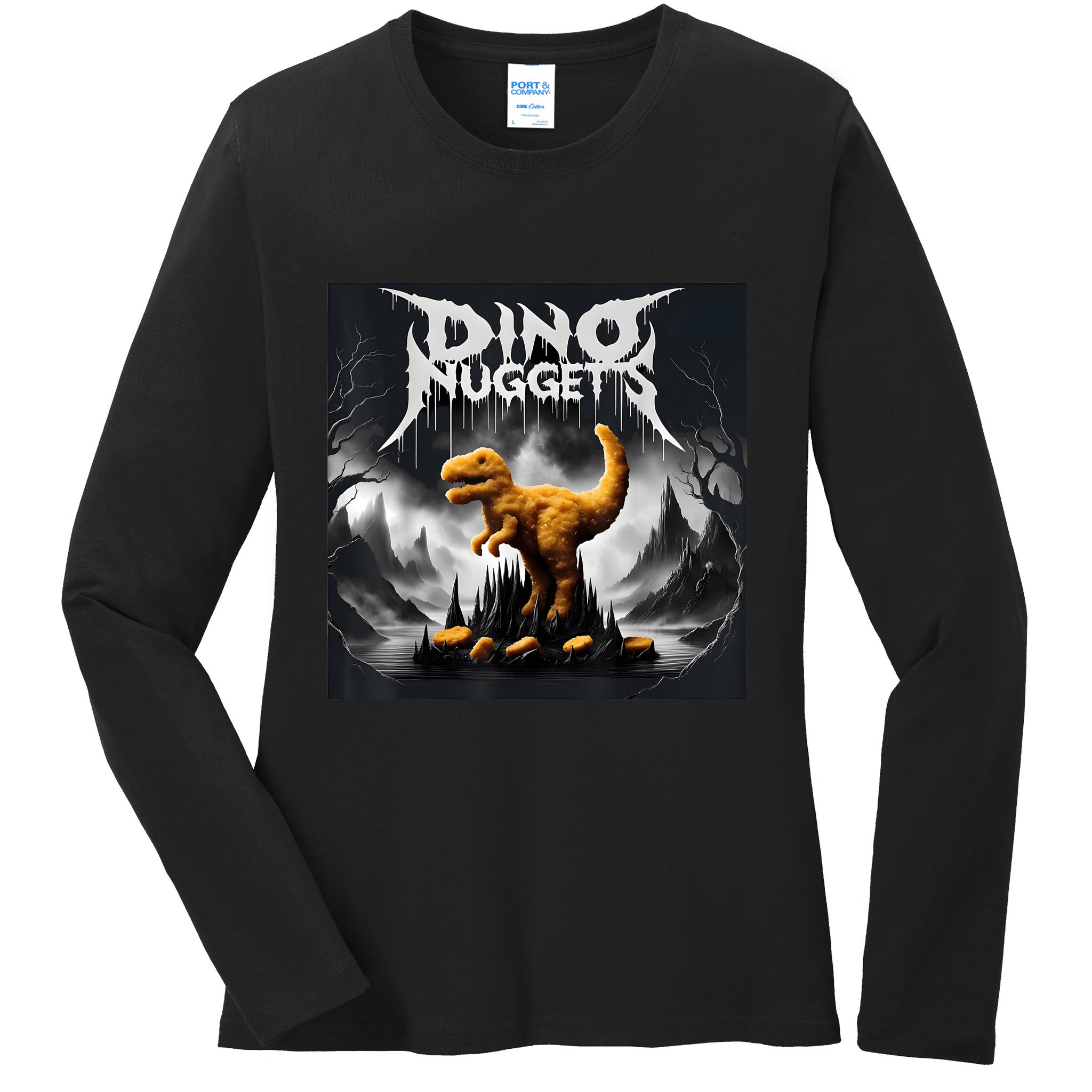 Black Aesthetic Dino Nuggets Death Metal Music Chicken Nugs Ladies Long Sleeve Shirt