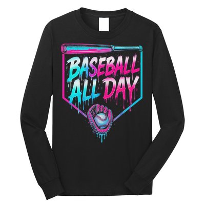 Baseball All Day Ice Cream Dripping Drip Long Sleeve Shirt