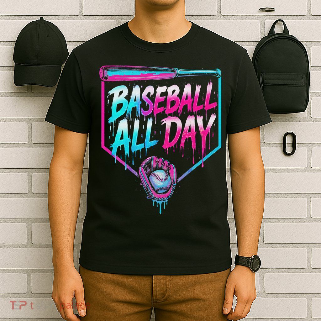 Baseball All Day Ice Cream Dripping Drip T-Shirt
