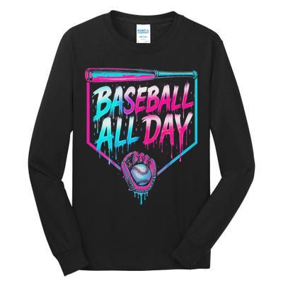 Baseball All Day Ice Cream Dripping Drip Tall Long Sleeve T-Shirt