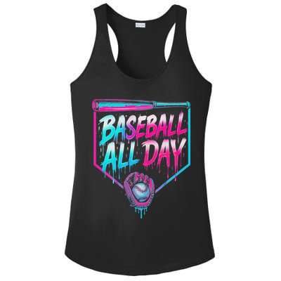 Baseball All Day Ice Cream Dripping Drip Ladies PosiCharge Competitor Racerback Tank