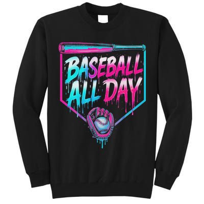 Baseball All Day Ice Cream Dripping Drip Tall Sweatshirt