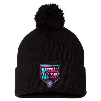 Baseball All Day Ice Cream Dripping Drip Pom Pom 12in Knit Beanie