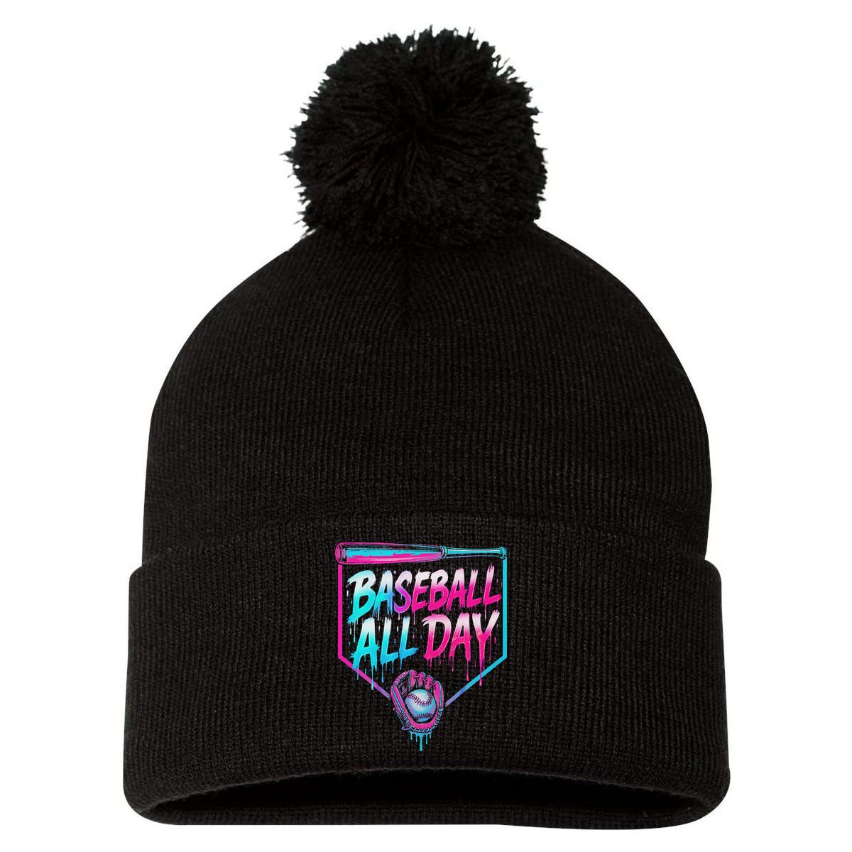 Baseball All Day Ice Cream Dripping Drip Pom Pom 12in Knit Beanie