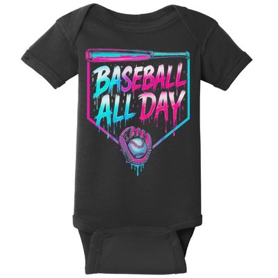 Baseball All Day Ice Cream Dripping Drip Baby Bodysuit