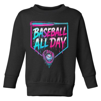 Baseball All Day Ice Cream Dripping Drip Toddler Sweatshirt