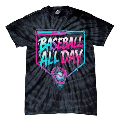 Baseball All Day Ice Cream Dripping Drip Tie-Dye T-Shirt