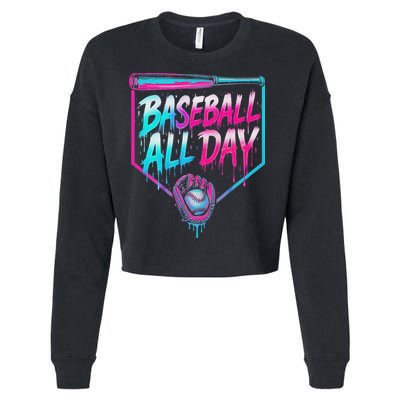 Baseball All Day Ice Cream Dripping Drip Cropped Pullover Crew
