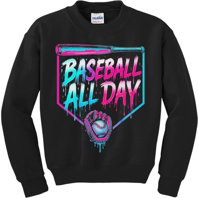 Baseball All Day Ice Cream Dripping Drip Kids Sweatshirt