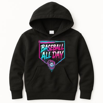 Baseball All Day Ice Cream Dripping Drip Kids Hoodie