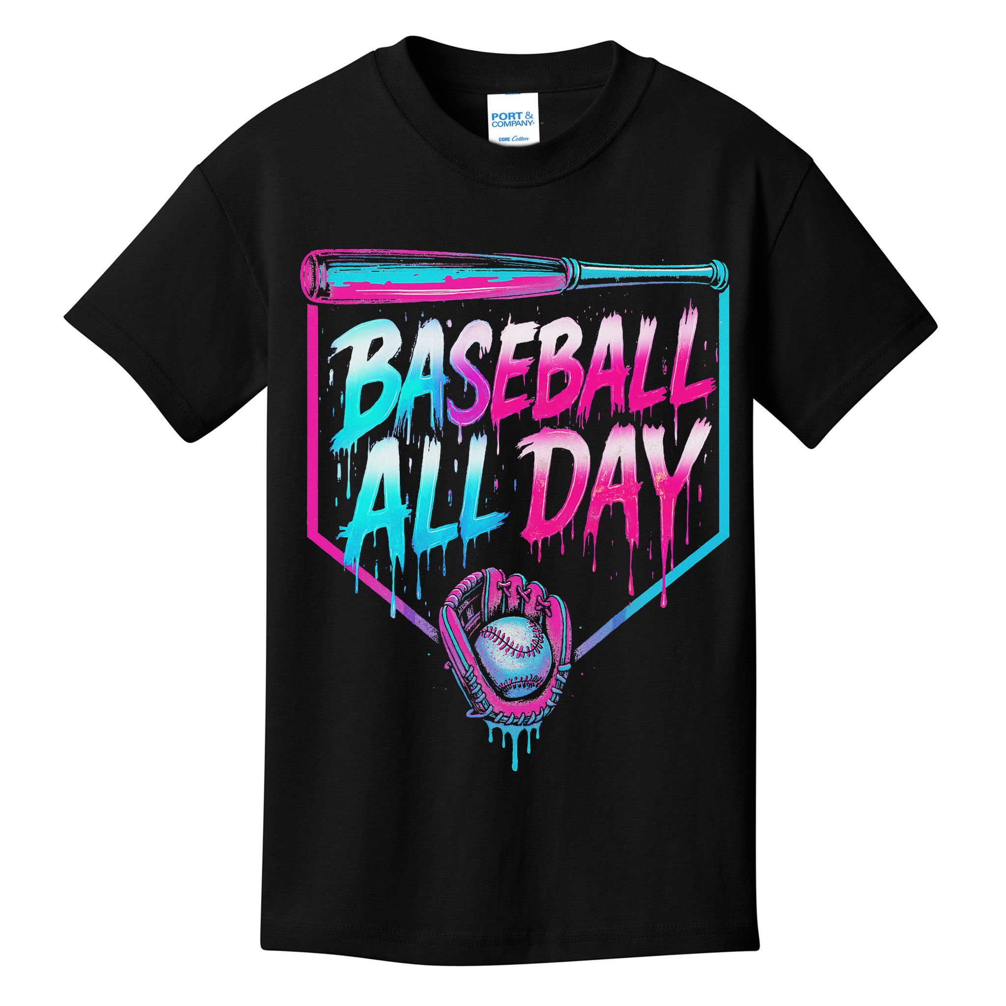 Baseball All Day Ice Cream Dripping Drip Kids T-Shirt