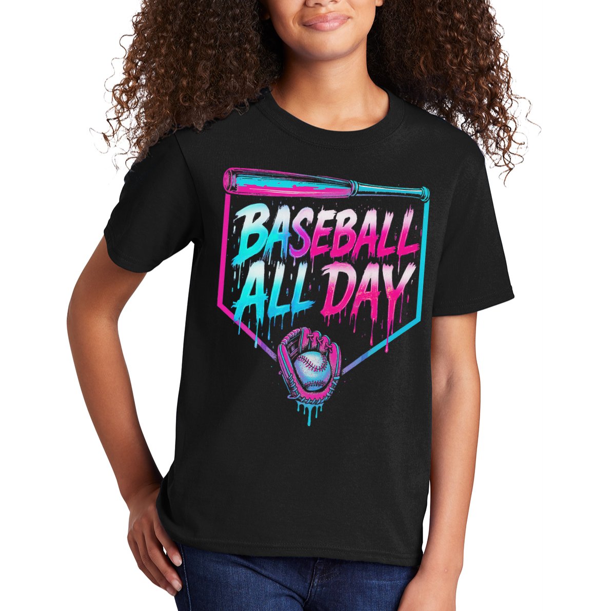 Baseball All Day Ice Cream Dripping Drip Kids T-Shirt