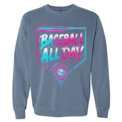 Baseball All Day Ice Cream Dripping Drip Garment-Dyed Sweatshirt