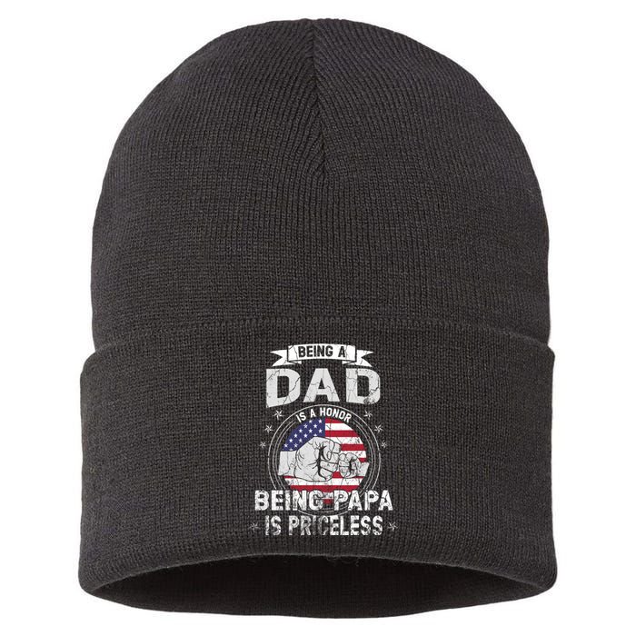 Being A Dad Is An Honor Being A Papa Is Priceless Funny Gift Sustainable Knit Beanie