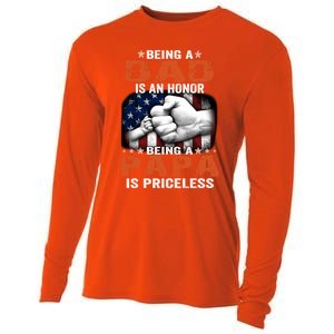 Being A Dad Is An Honor Being A Papa Is Priceless Gift Cooling Performance Long Sleeve Crew