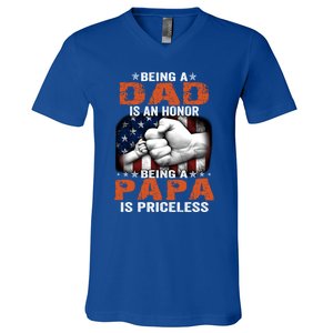 Being A Dad Is An Honor Being A Papa Is Priceless Gift V-Neck T-Shirt