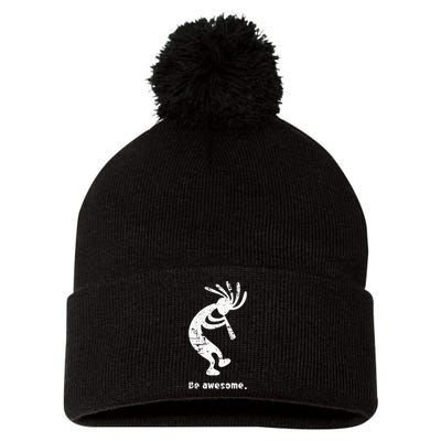 Be Awesome Dancing Kokopelli Southwestern Distressed Pom Pom 12in Knit Beanie