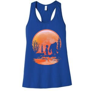 Bigfoot Alien Dog Red Moon Halloween Gift Women's Racerback Tank