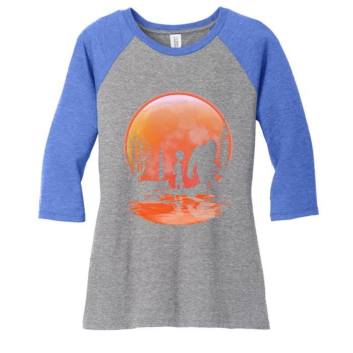 Bigfoot Alien Dog Red Moon Halloween Gift Women's Tri-Blend 3/4-Sleeve Raglan Shirt