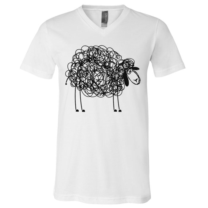 Black Apparel Doodled With Texta V-Neck T-Shirt