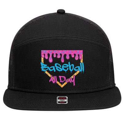 Baseball All Day Drip Home Plate Ice Cream 7 Panel Mesh Trucker Snapback Hat