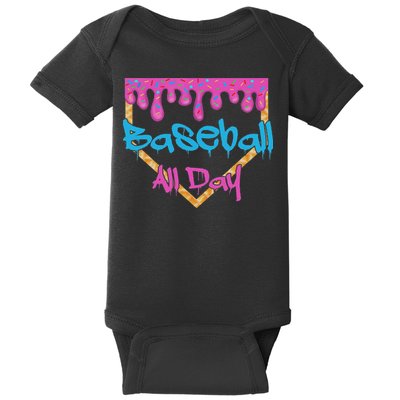 Baseball All Day Drip Home Plate Ice Cream Baby Bodysuit