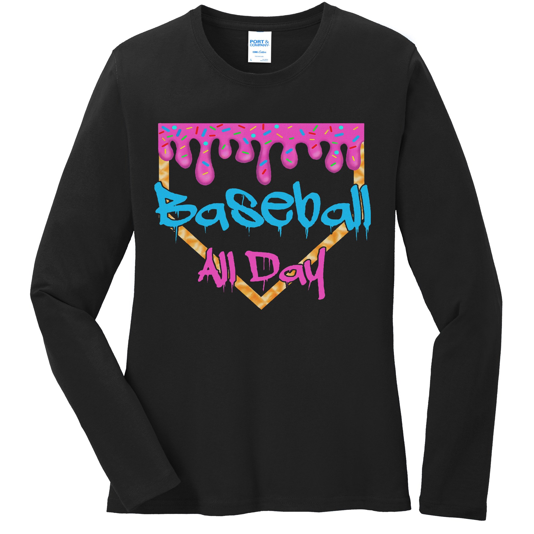Baseball All Day Drip Home Plate Ice Cream Ladies Long Sleeve Shirt