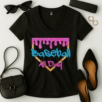 Baseball All Day Drip Home Plate Ice Cream Women's V-Neck T-Shirt