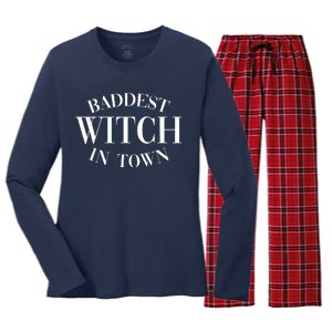 Baddest Witch In Town Funny Halloween Women's Long Sleeve Flannel Pajama Set 