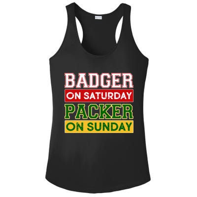 Badger On Saturday Packer On Sunday Ladies PosiCharge Competitor Racerback Tank