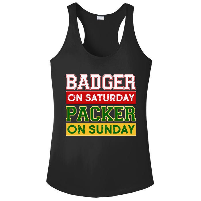 Badger On Saturday Packer On Sunday Ladies PosiCharge Competitor Racerback Tank