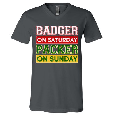 Badger On Saturday Packer On Sunday V-Neck T-Shirt