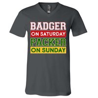 Badger On Saturday Packer On Sunday V-Neck T-Shirt
